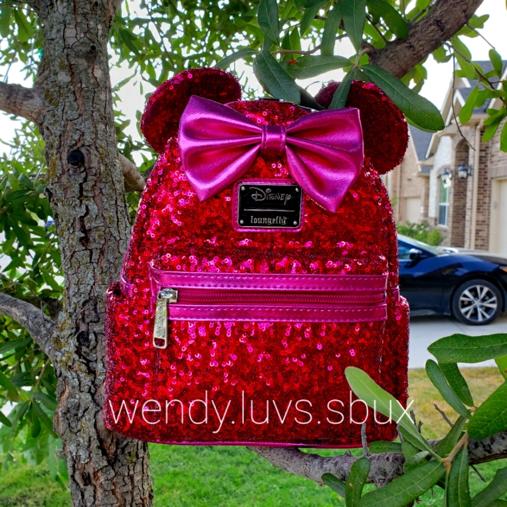 Disney Loungefly Magenta sequin Minnie Mouse Backpack